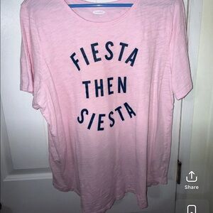 Old Navy Pink Short Sleeve Tee with Navy 'Fiesta Then Siesta' Graphic